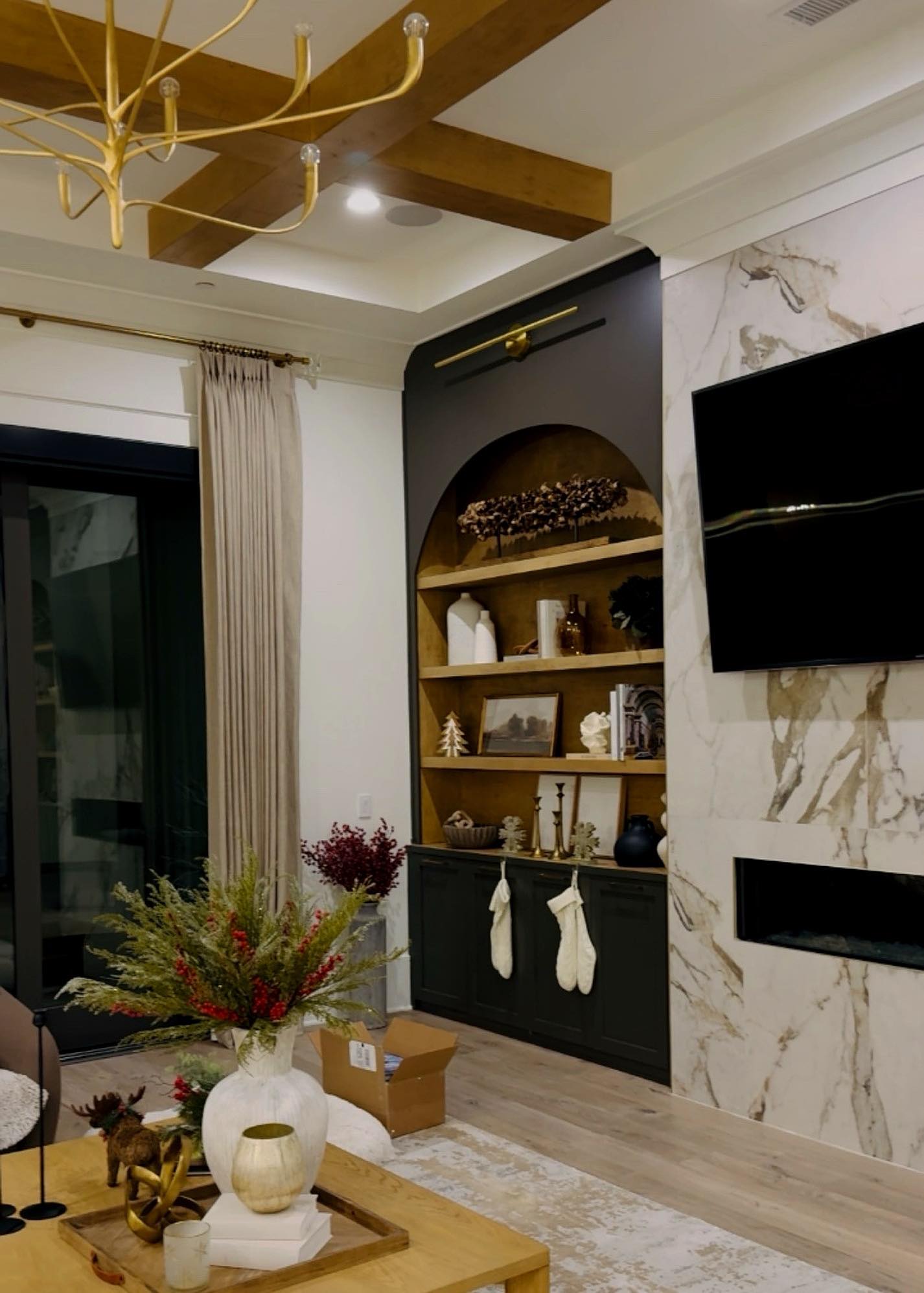 Living room built-in shelving and entertainment wall